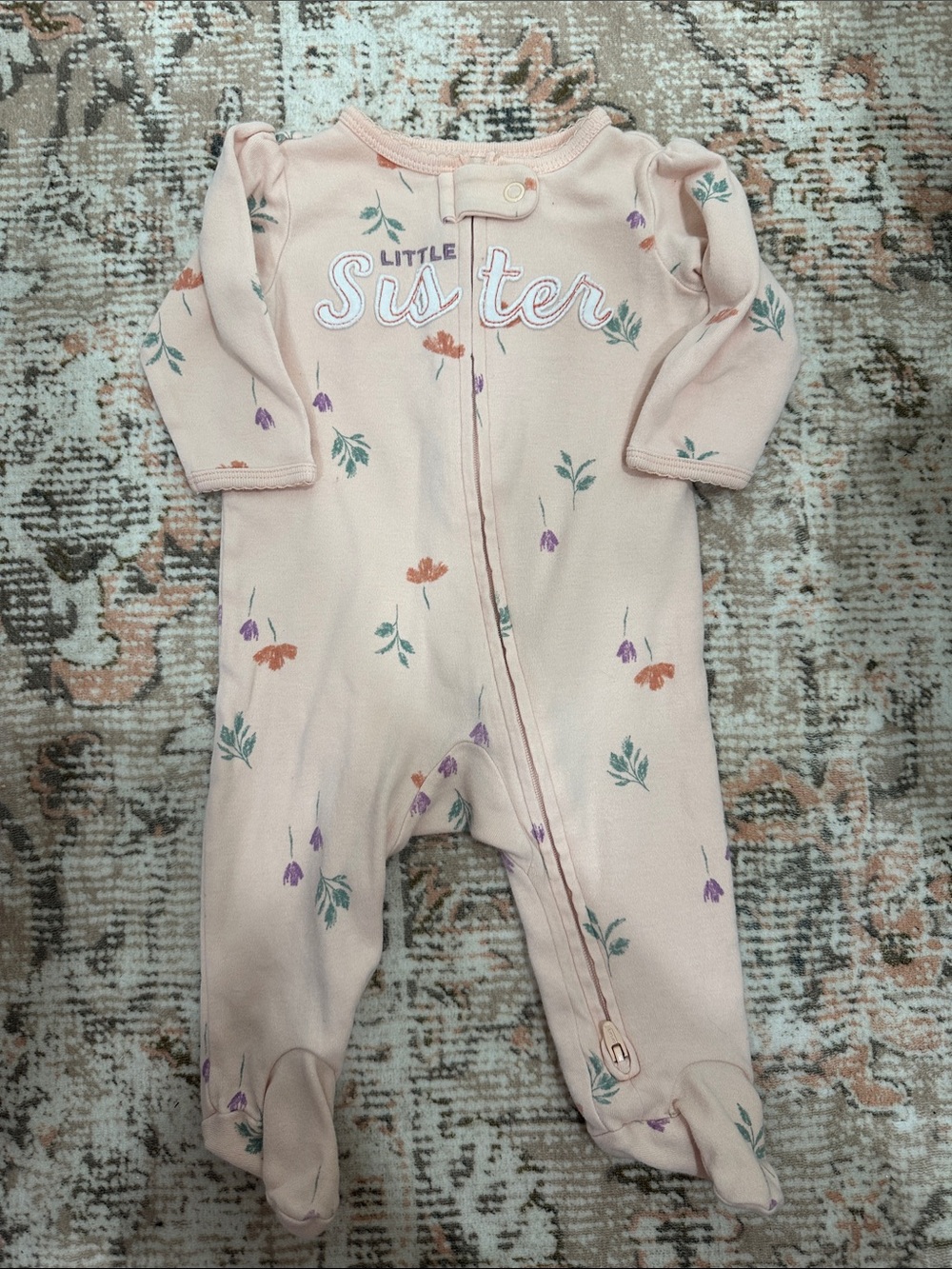 Carter's Pale Pink Floral 'Little Sister' Footed One-Piece